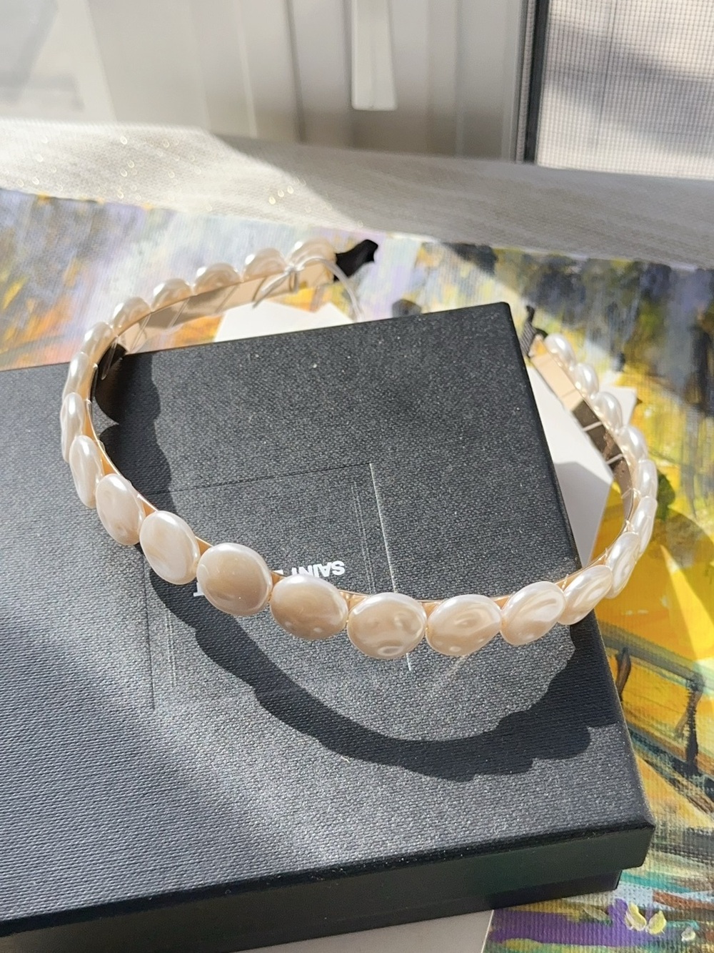 Beige Pearl-Look Round Accent Headband - Women Accessories
